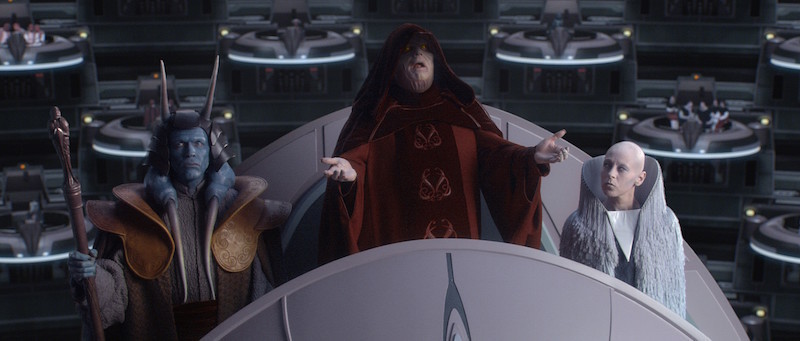 Palpatine proclamando la creación del Imperio ante el Senado de la República, en Star Wars Episode III: Revenge of the Sith