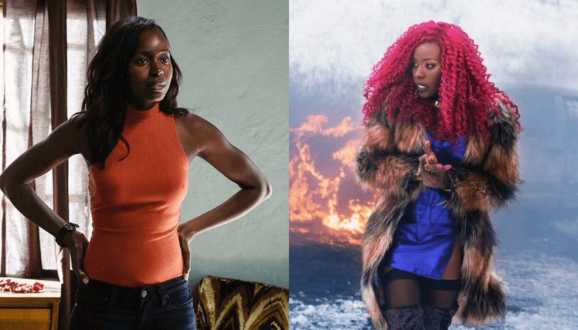 Anna Diop, comparativa con y sin el traje de Starfire