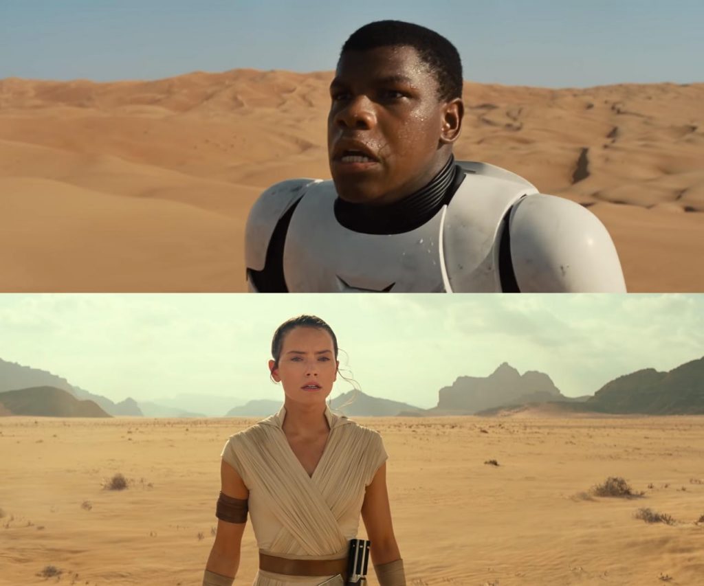 Comparacion del comienzo del teaser trailer de Star Wars The Force Awakens con The Rise of Skywalker