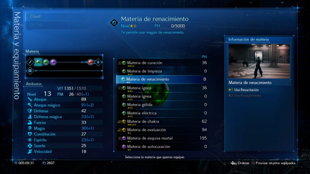 Menu de Final Fantasy VII Remake