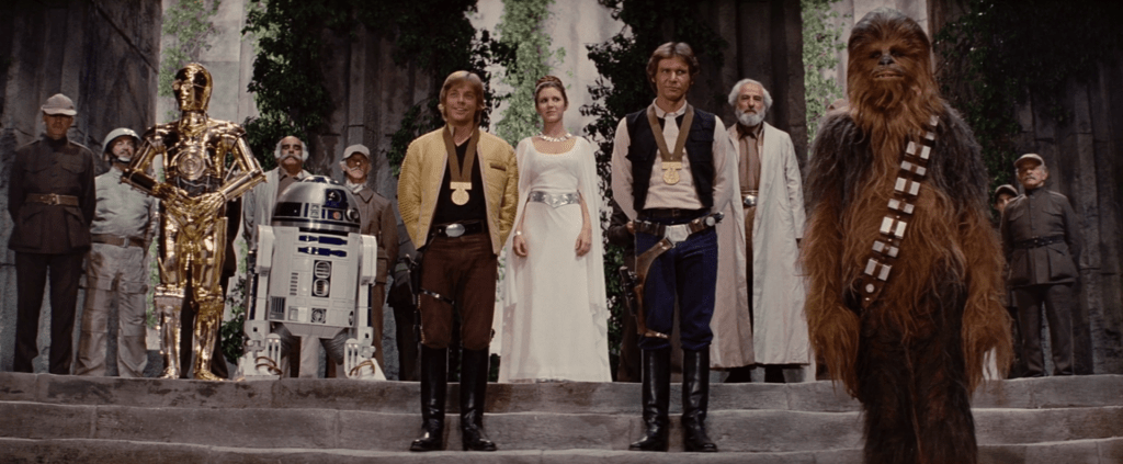 Leia, Han Solo y Luke en Una Nueva Esperanza